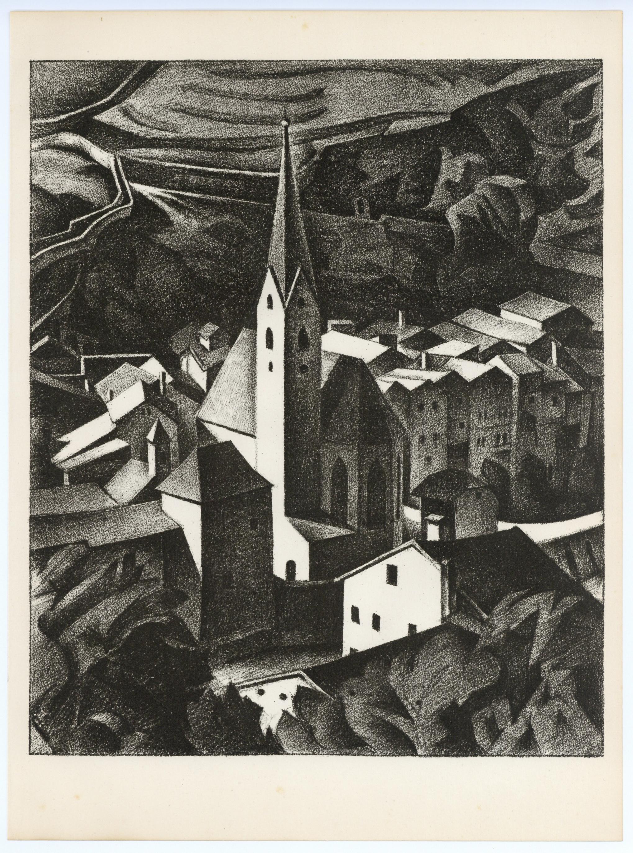 "Klausen in Tirol" original lithograph - Print by Alexander Kanoldt