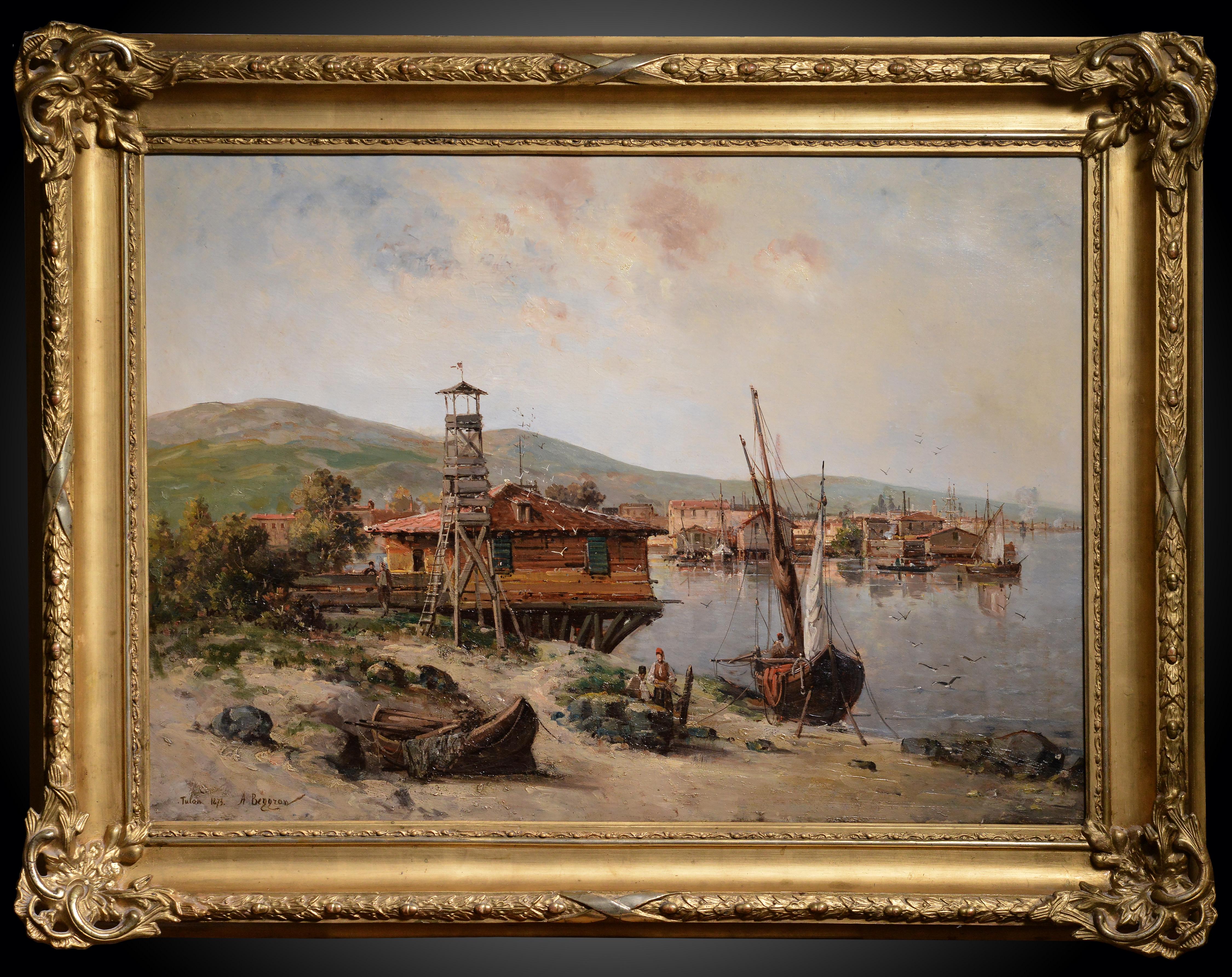 View Coastal in Port of Toulon, russisches Ölgemälde des 19. Jahrhunderts von A. Beggrov