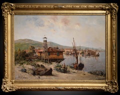 Antique View Coastal in Port of Toulon 19th century Russian Oil painting by A. Beggrov