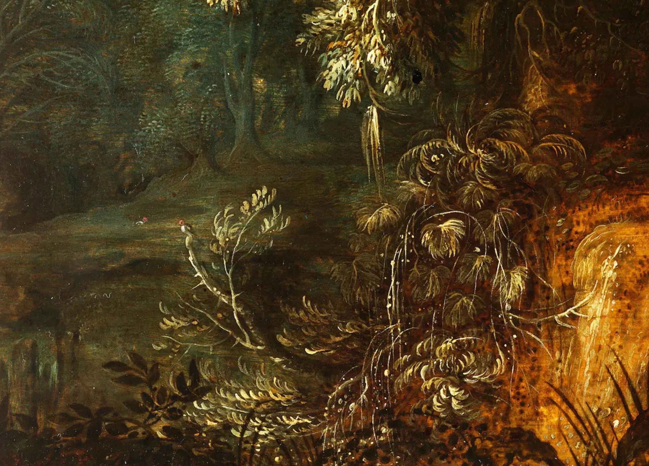 Flämisches Altmeistergemälde aus dem 17. Jahrhundert, das eine Waldlandschaft mit einer majestätischen Eiche darstellt

Alexander Keirincx, geboren um 1600 in Antwerpen, Belgien, war ein bedeutender flämischer Landschaftsmaler des Goldenen