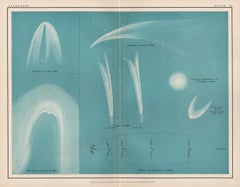Comets, antique astronomy science diagram illustration print