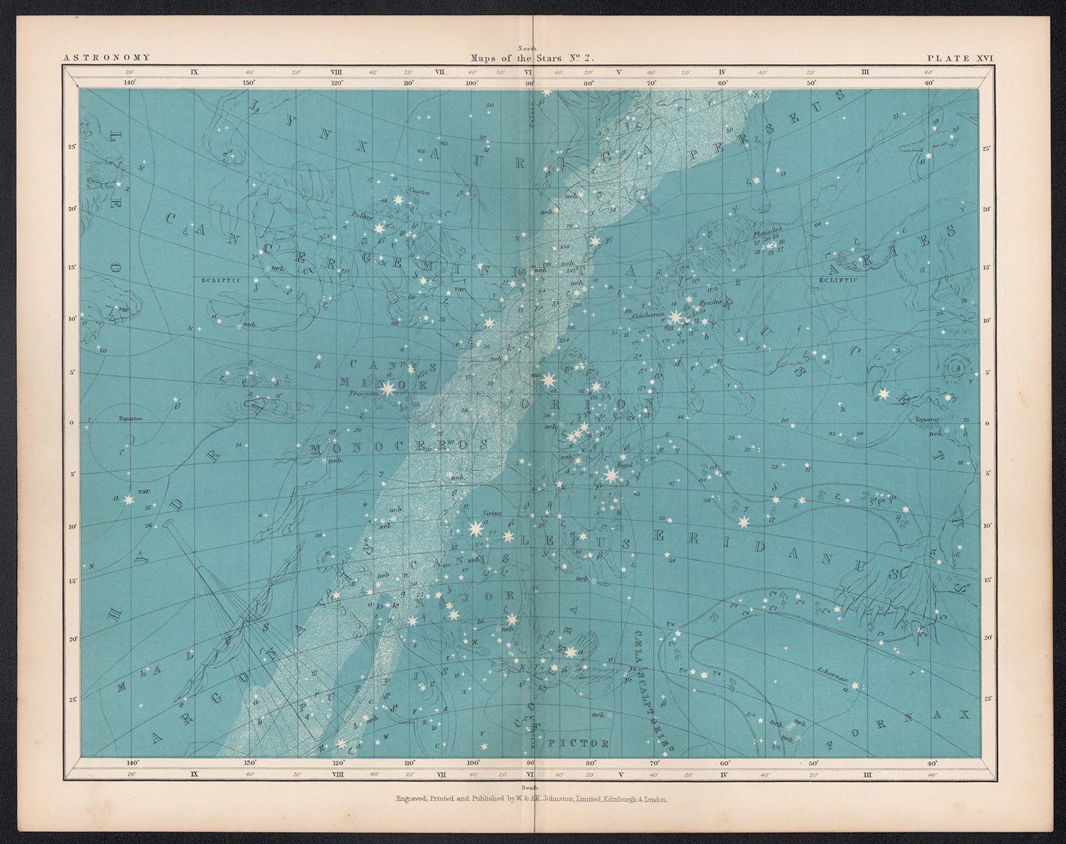 Mappe delle Stelle. Mappa antica delle costellazioni astronomiche - Print di Alexander Keith Johnston