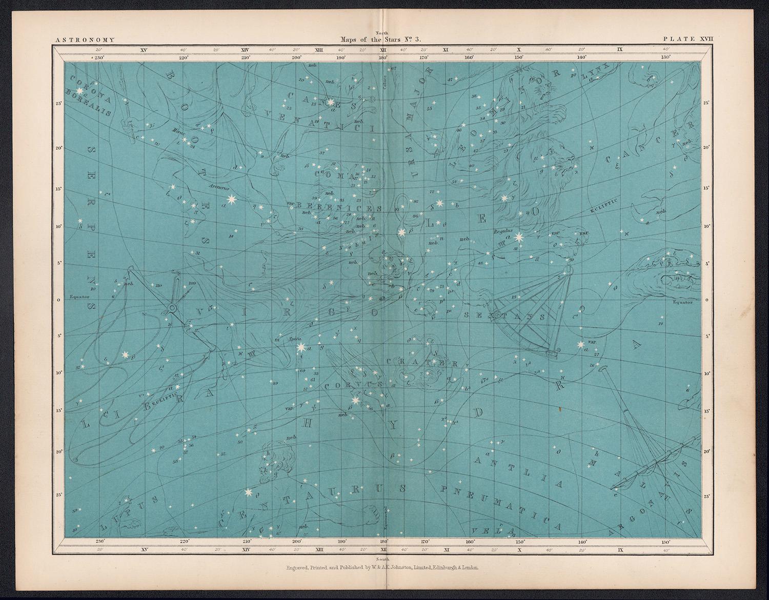 Maps of the Stars. Antique astronomy constellations map - Print by Alexander Keith Johnston