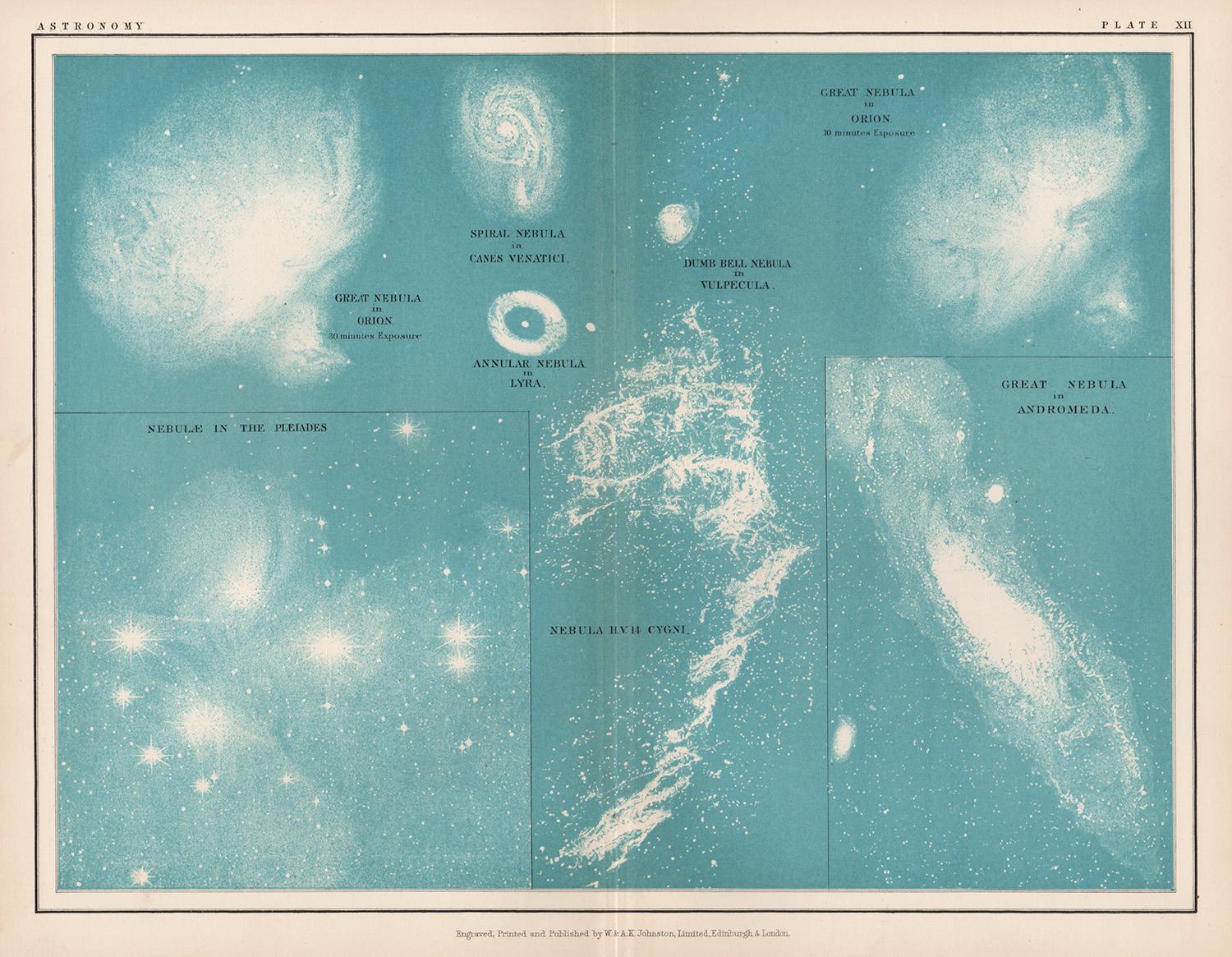 Alexander Keith Johnston Abstract Print - Nebulae, antique astronomy science diagram illustration print