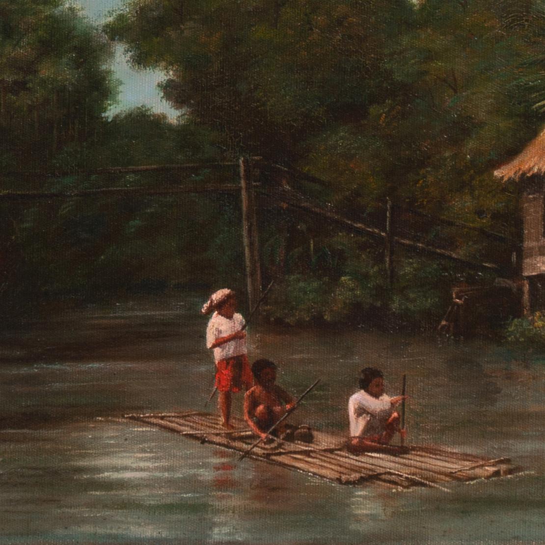 Sul fiume Menam, Bangkok, Siam', Artista australiano, Thailandia, Siamese - Landscape Painting Nero di Alexander Kerr