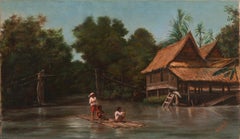 Antique 'On the Menam River, Bangkok, Siam', Early Australian Artist, Thailand, Siamese 