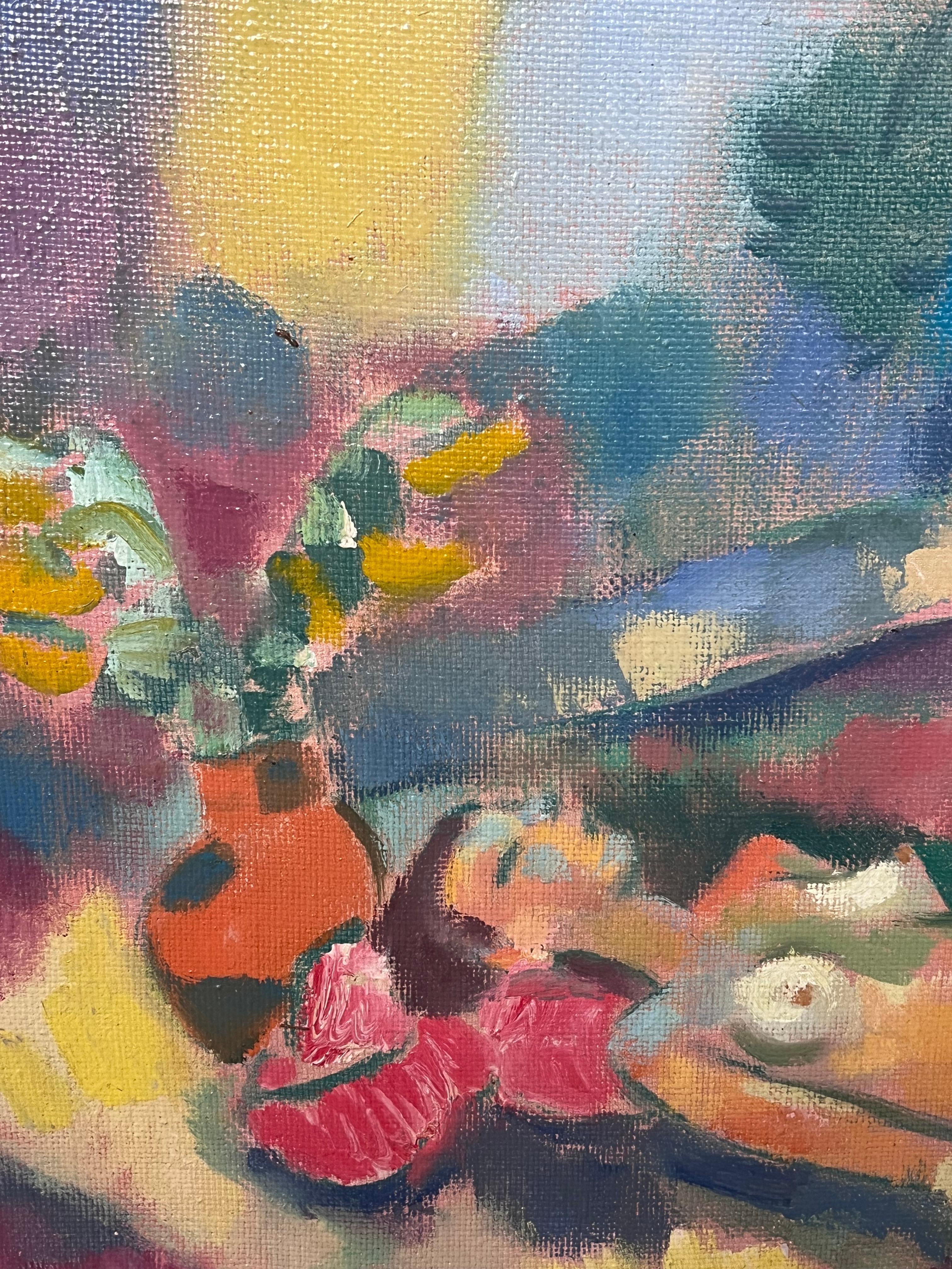 Grande peinture à l'huile russe post-impressionniste signée Nus baigneurs dans une forêt en vente 1