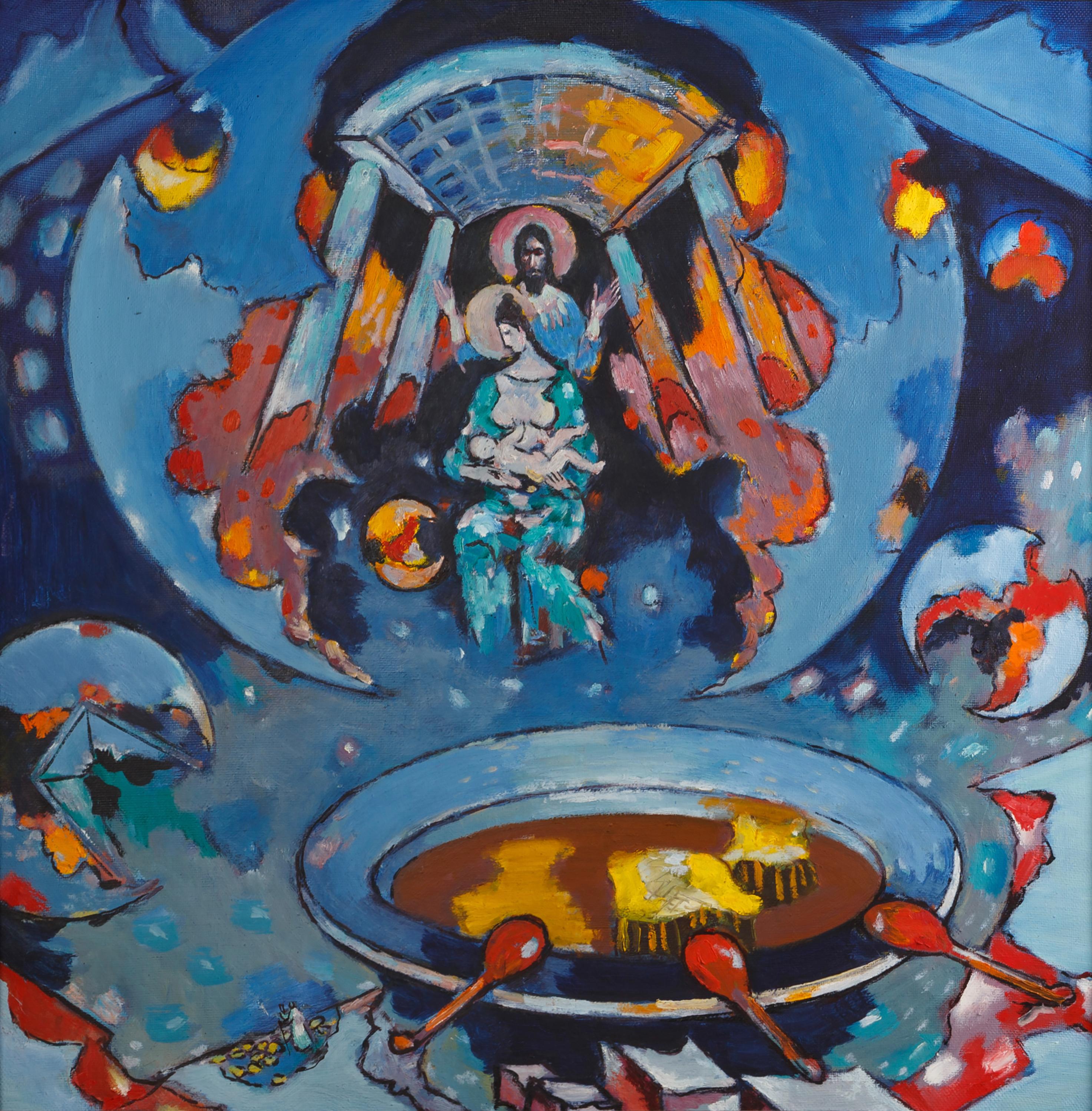 Alexander Kishchenko Figurative Painting – Honigfest des Erlösers. 1996. Öl auf Leinwand. 96/96 cm