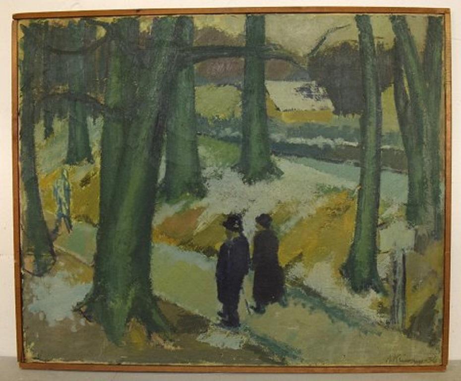 Alexander Klingspor (1897-1978), Danish artist. Oil on canvas. Modernist forest motif with a wandering couple. Dated 1936.
The canvas measures: 100 x 82 cm.
The frame measures: 1.5 cm.
Signed.
In very good condition.
20th century Scandinavian