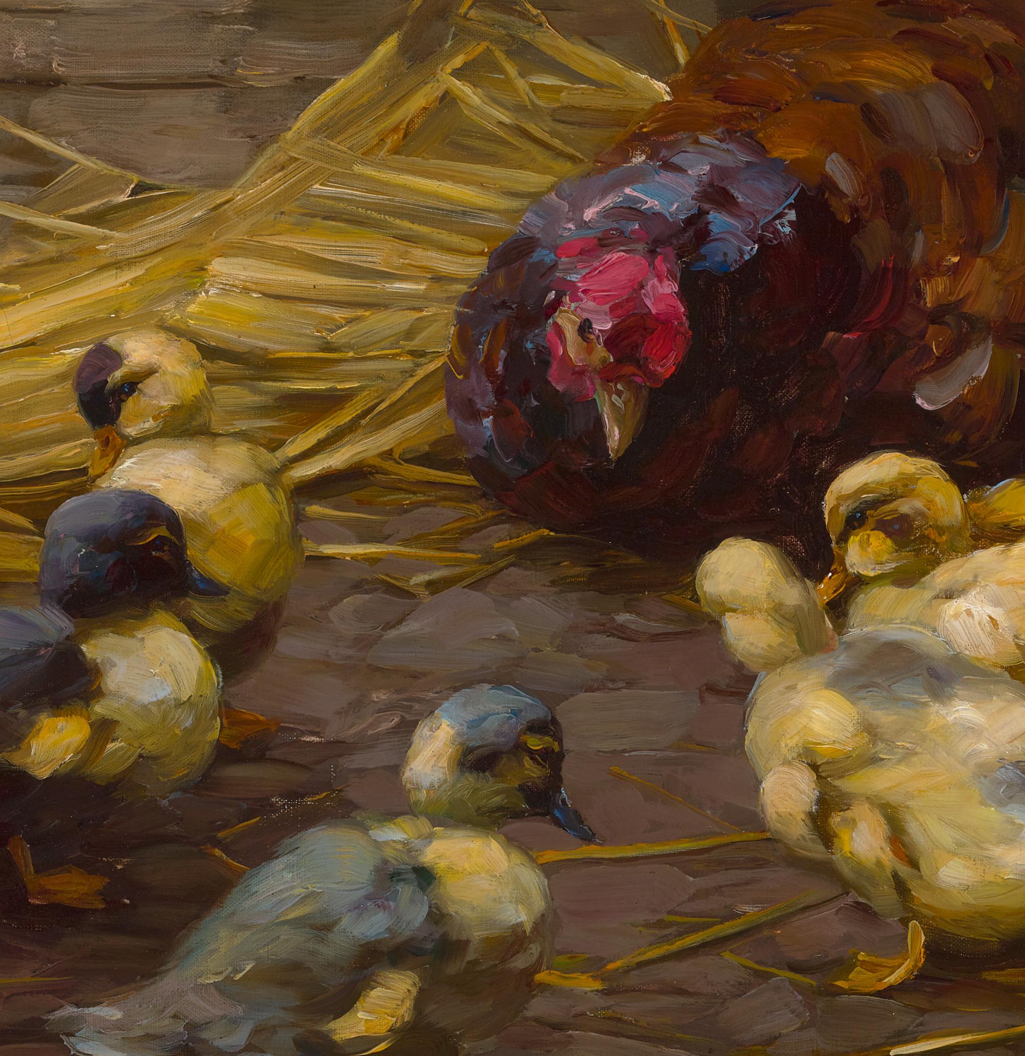 Des canetons et une mère poule - Painting de Alexander Koester