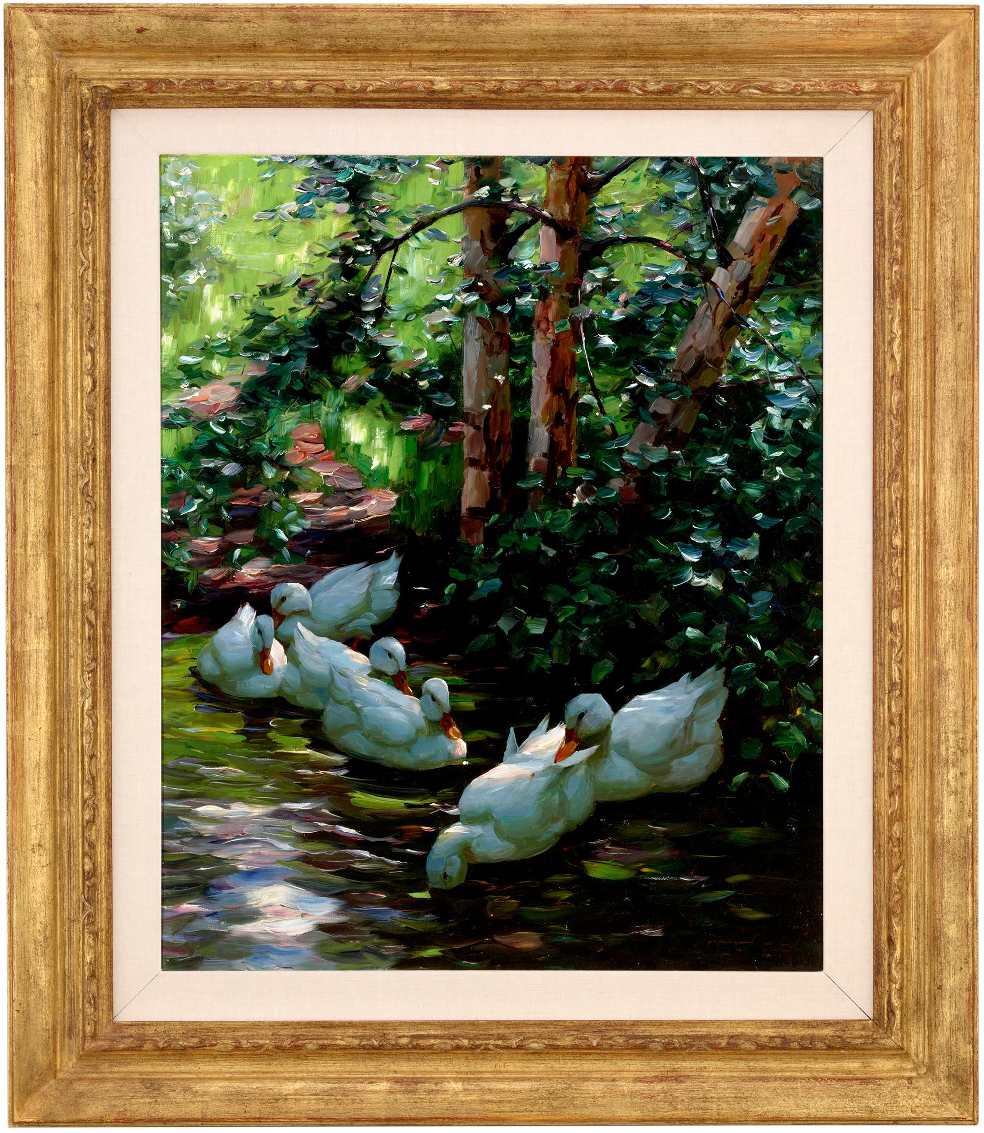 Sechs Enten im Wasser (Six Ducks in the Water)  - Painting by Alexander Koester