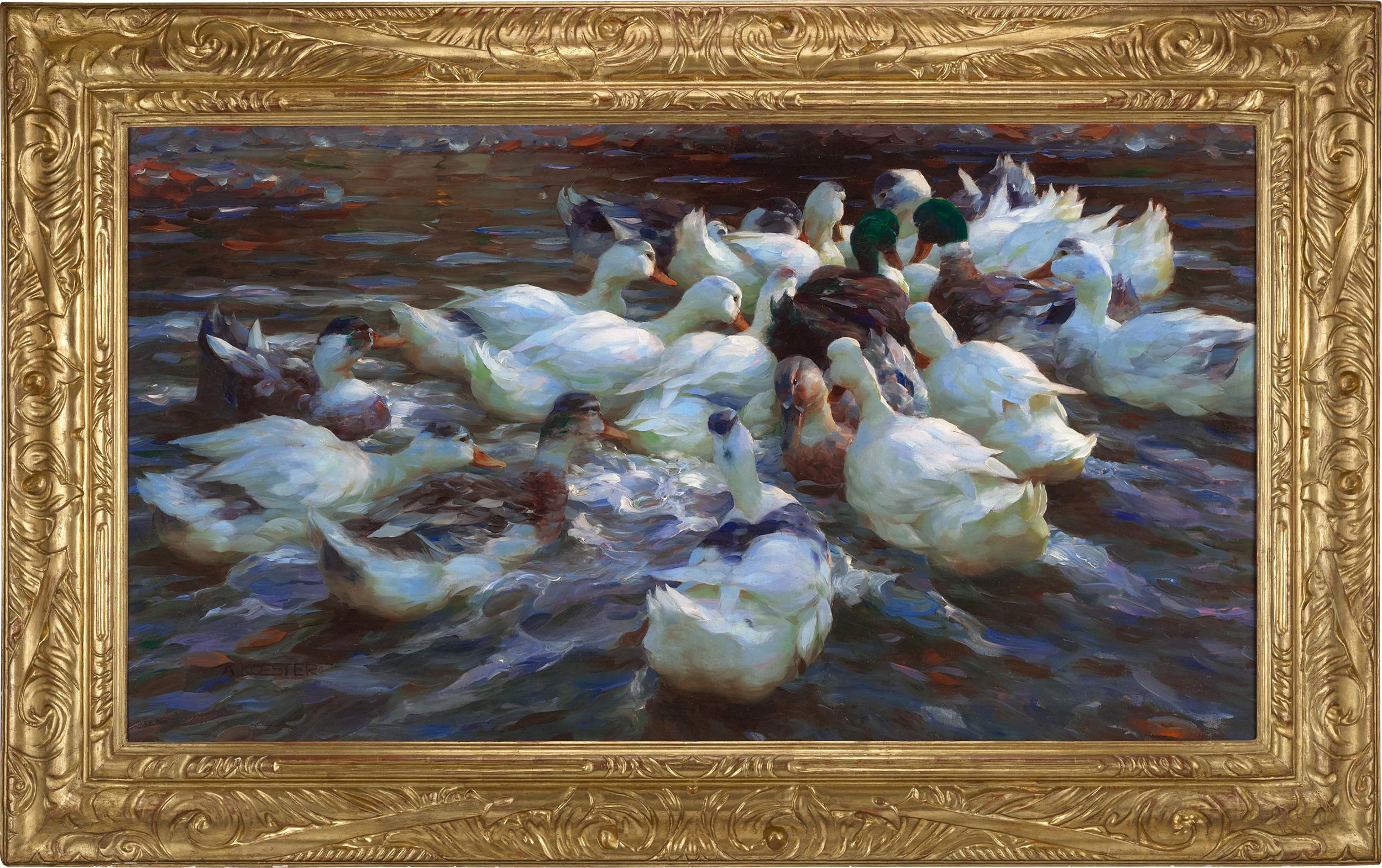 Sechzehn Enten im Abend von Alexander Koester im Angebot 1