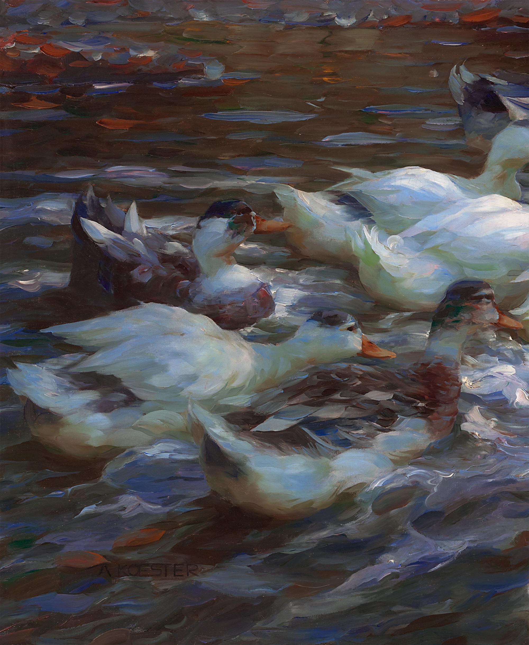 Sechzehn Enten im Abend von Alexander Koester im Angebot 2