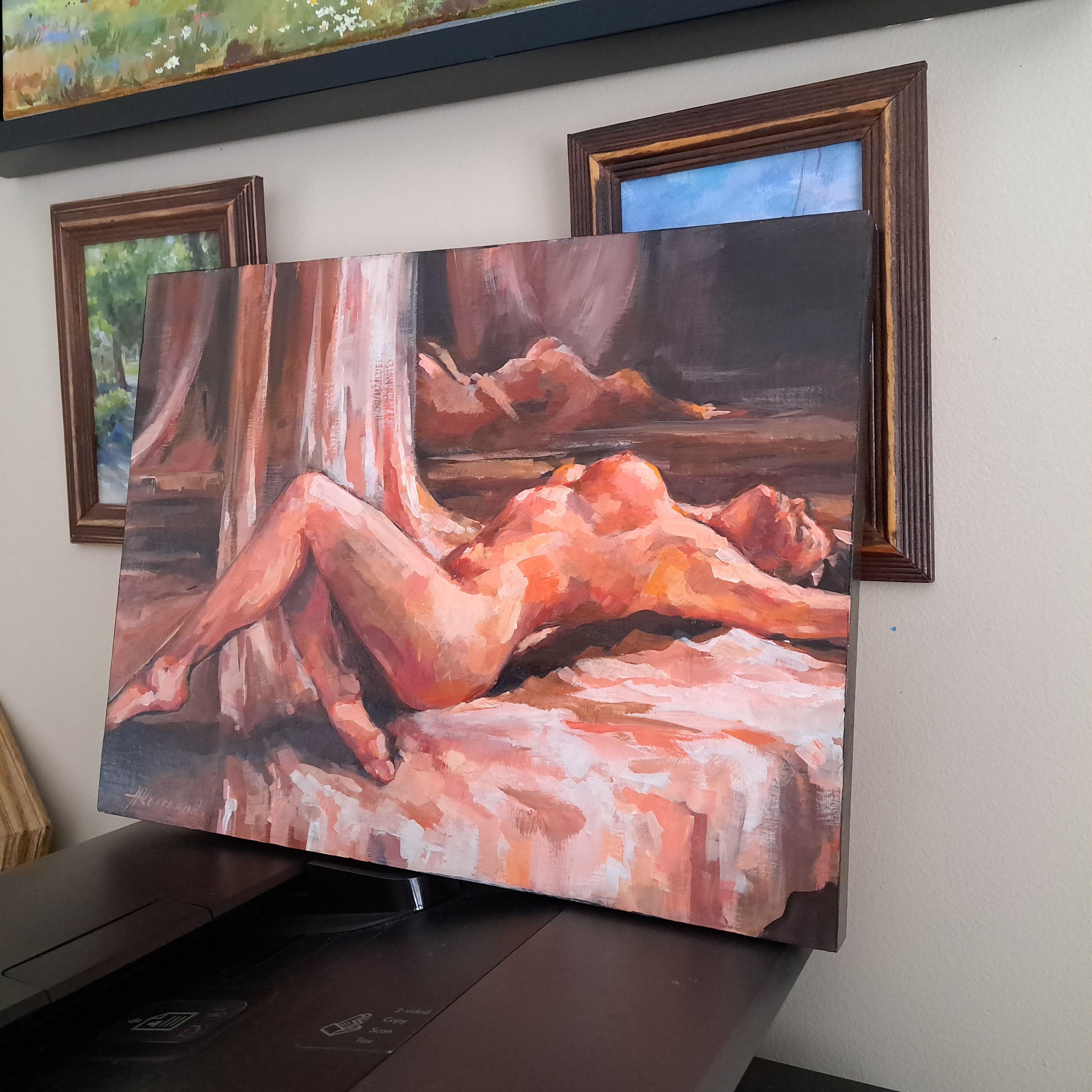 Originalgemälde in Acryl auf Holzplatte. Die Seiten der Platte sind mit dunkelbrauner Farbe gestrichen.  Meine Werke, Originale, Unikate, werden sehr sorgfältig verpackt, per Canada Post versandt, mit einem Tracking-Code versehen und sind alle