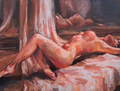 Akt (12x16x1''), Gemälde, Acryl auf Holzplatte