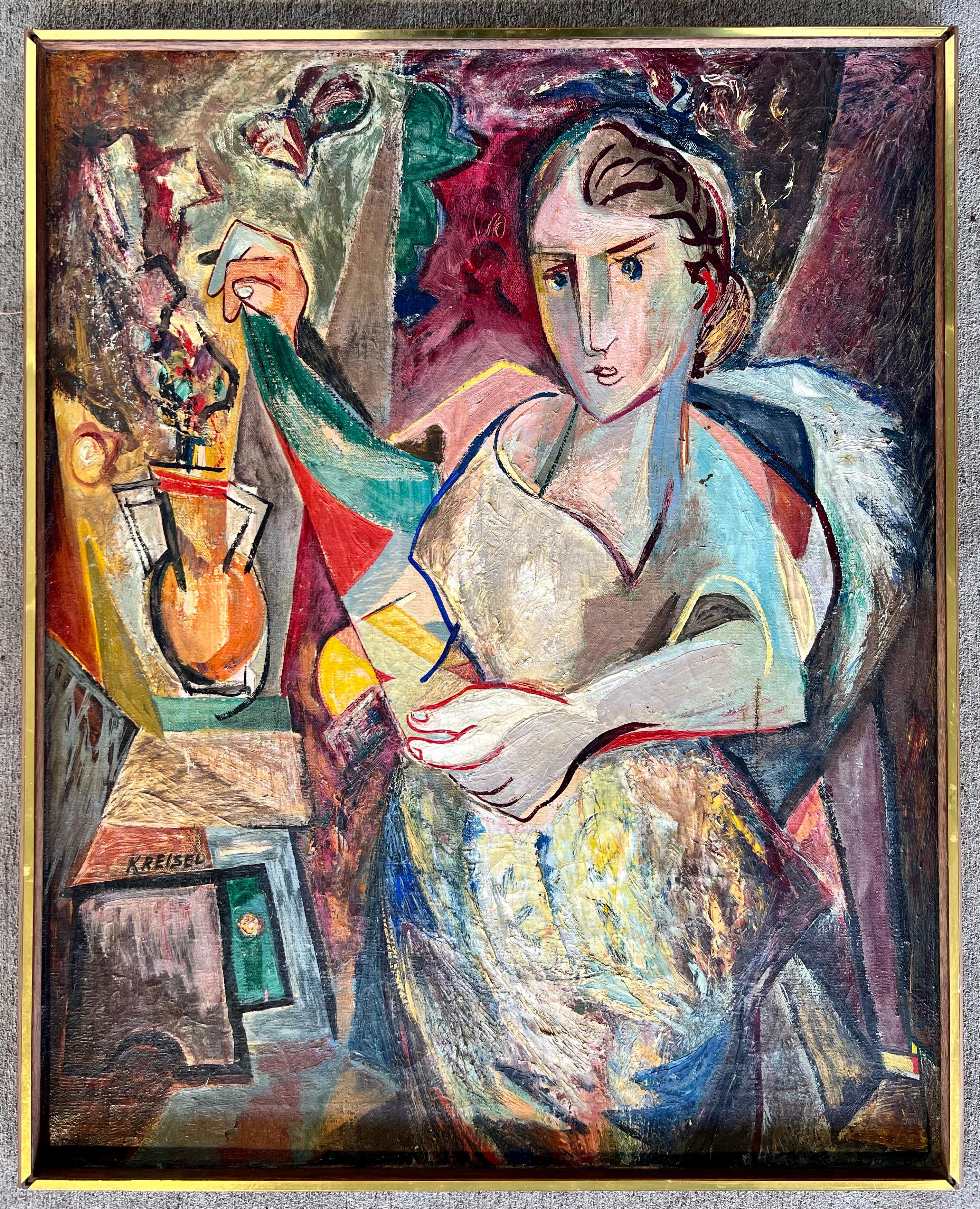 Lady with Scarf - Painting by Alexander Kreisel