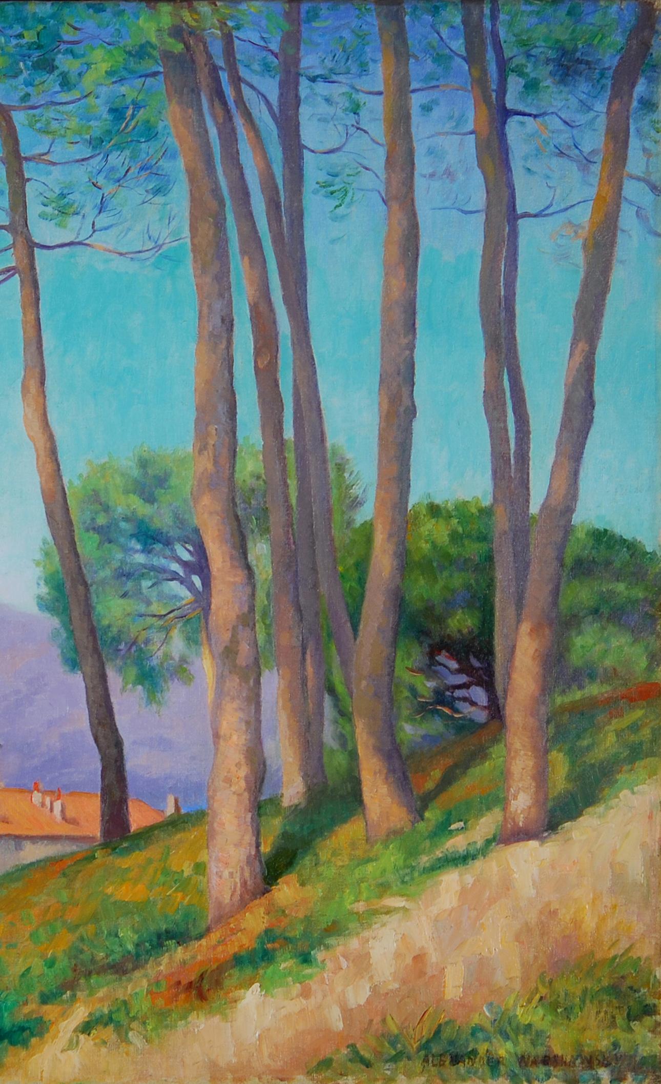 The Port of San Tropez - Blue Landscape Painting by Alexander L. Warshawsky