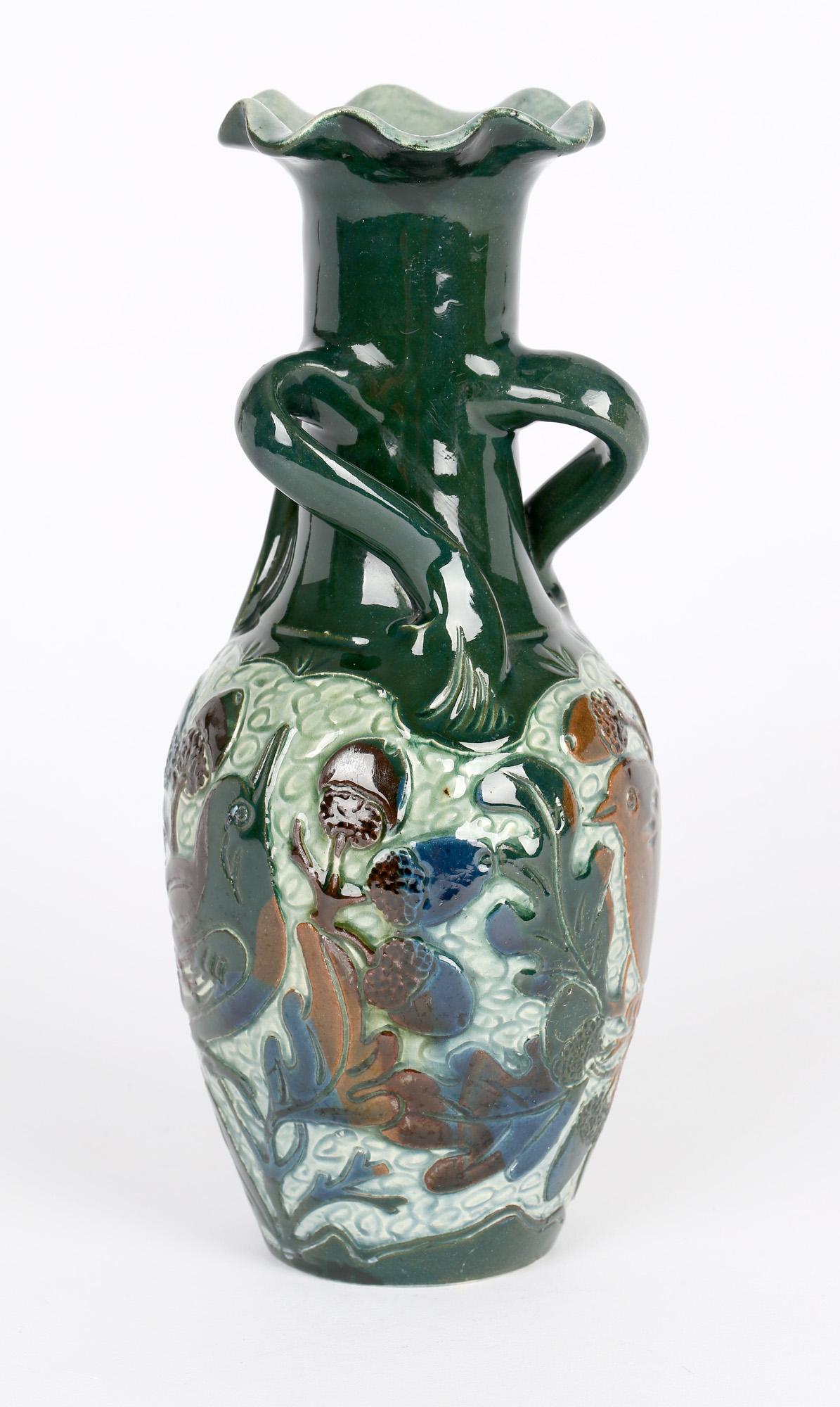 Alexander Lauder Sgraffito Art Pottery Handled Bird Vase For Sale 3