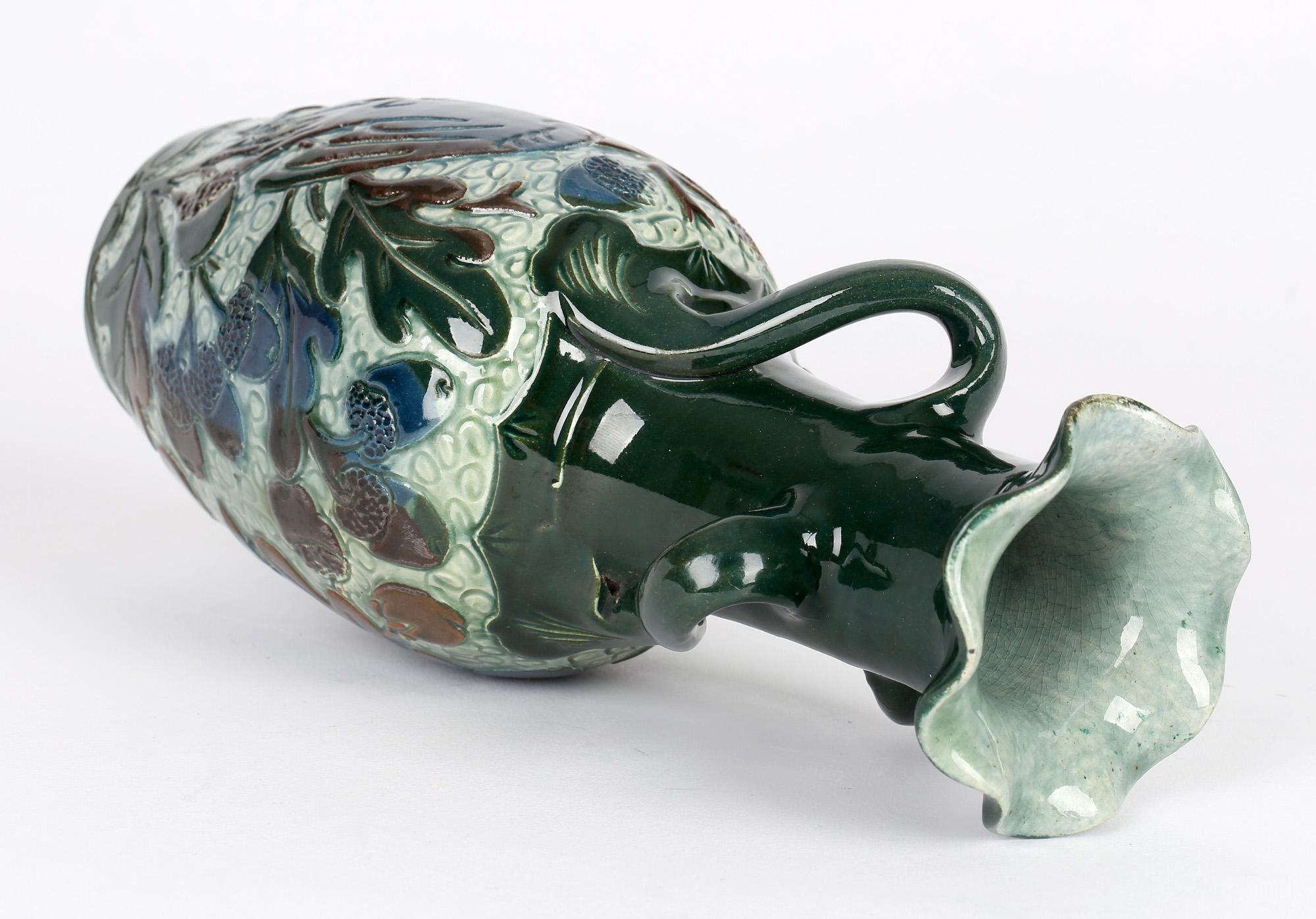Alexander Lauder Sgraffito Art Pottery Handled Bird Vase For Sale 4
