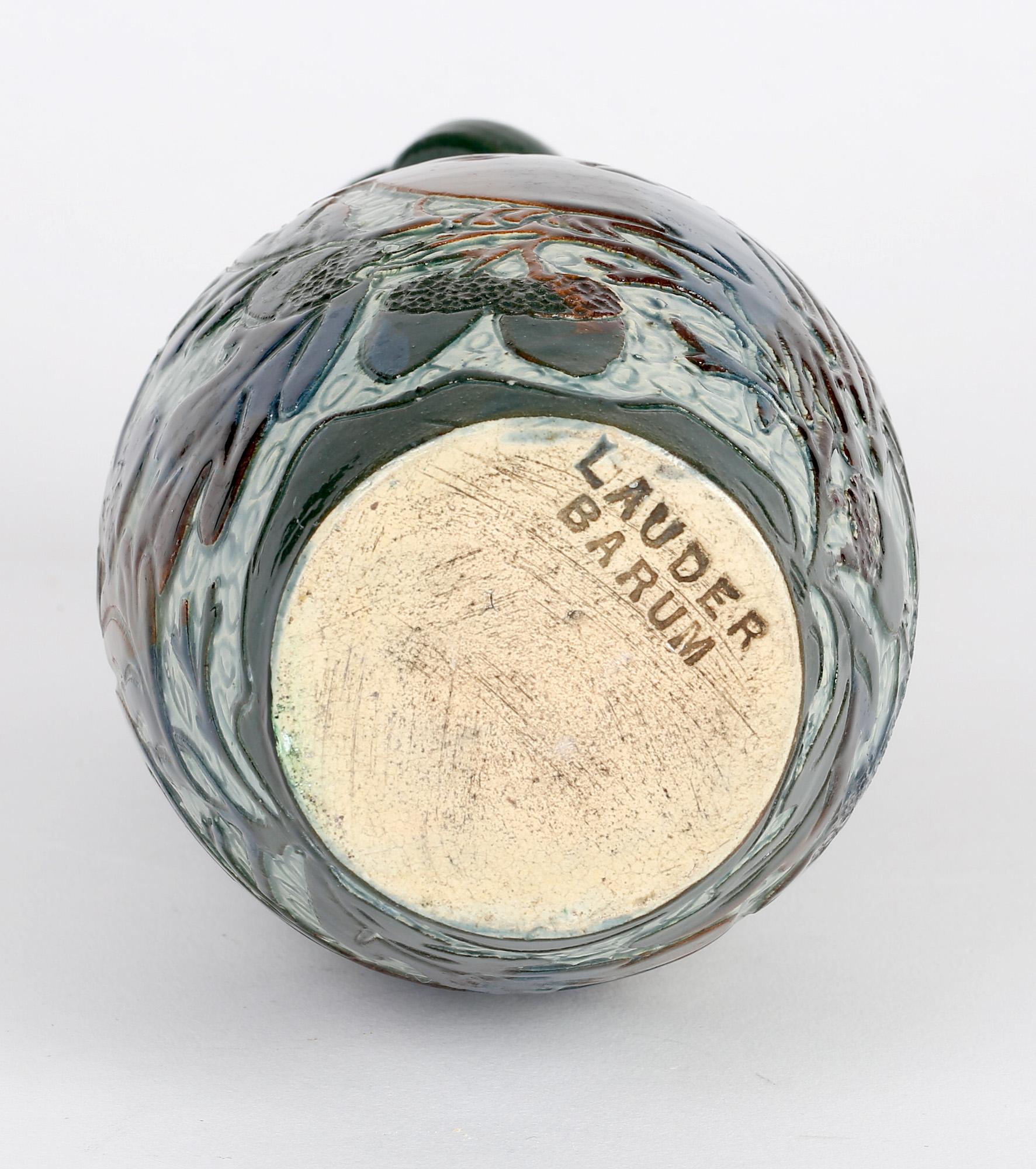 English Alexander Lauder Sgraffito Art Pottery Handled Bird Vase For Sale