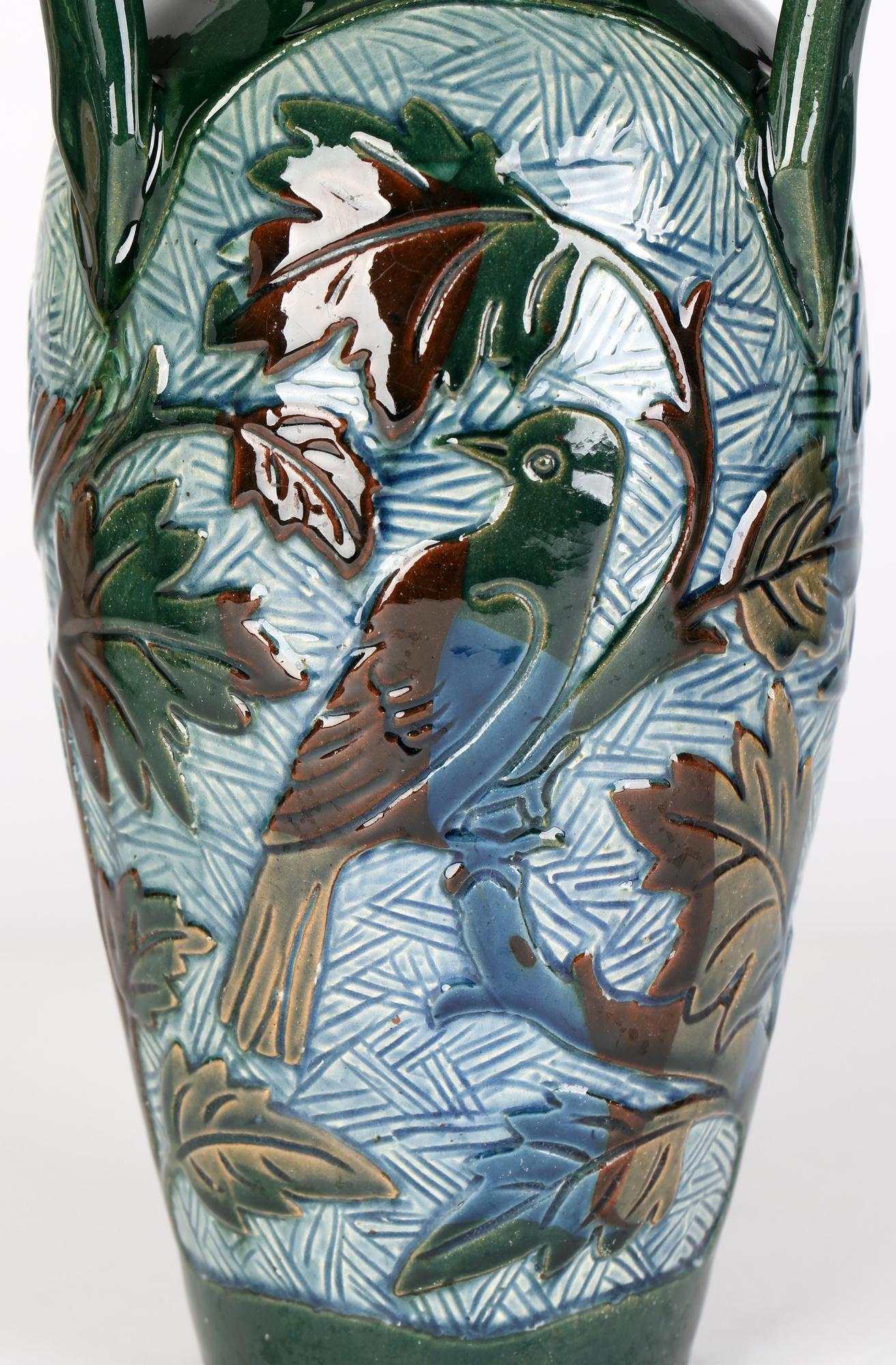 Alexander Lauder Three Handled Sgraffito Art Pottery Vase with Birds 5