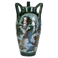 Alexander Lauder Three Handled Sgraffito Art Pottery Vase with Birds