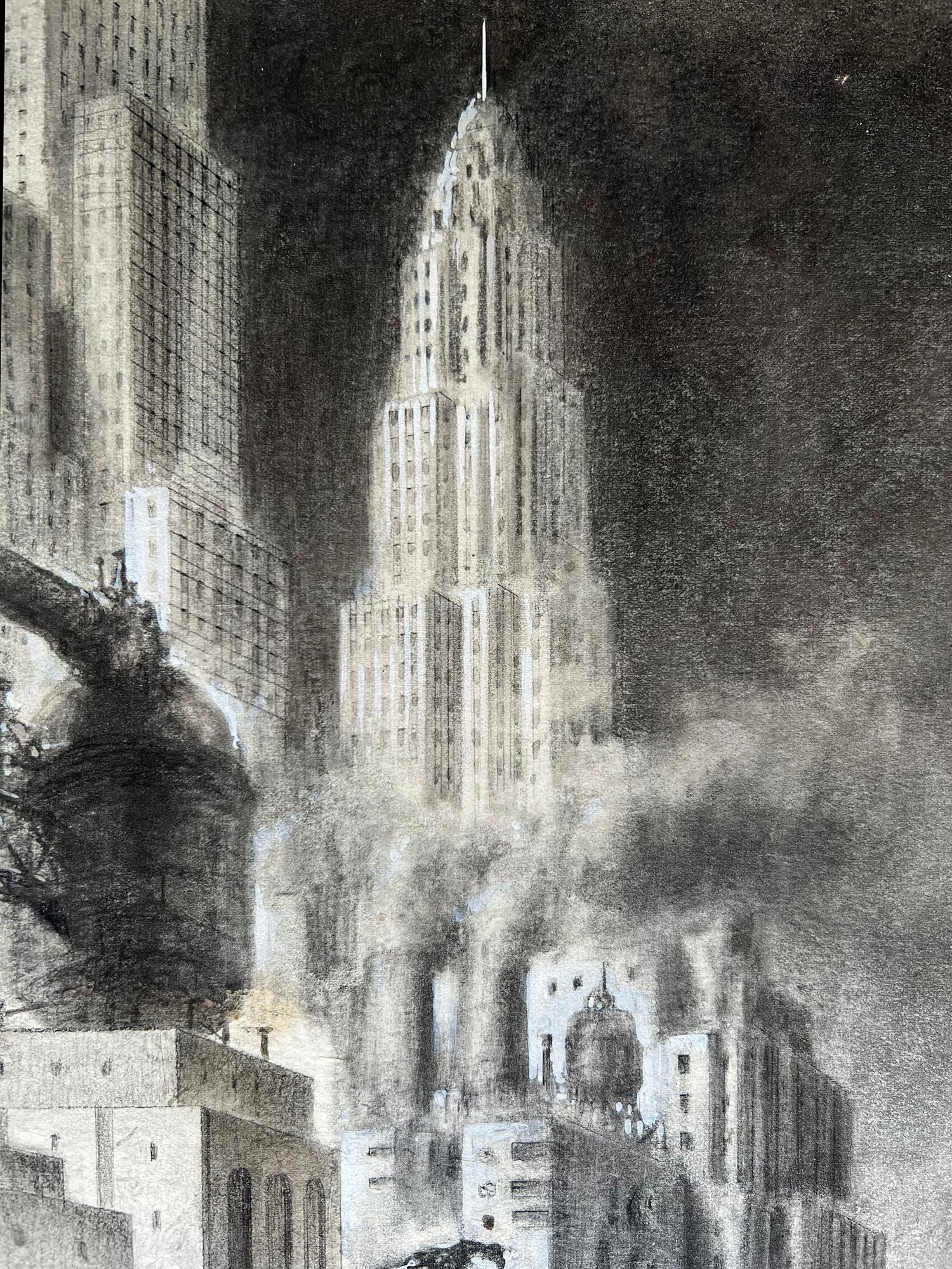Futuristische Vision  New Yorker Skyline aus der Mitte des Jahrhunderts – Industrial Progress – Painting von alexander leydenfrost
