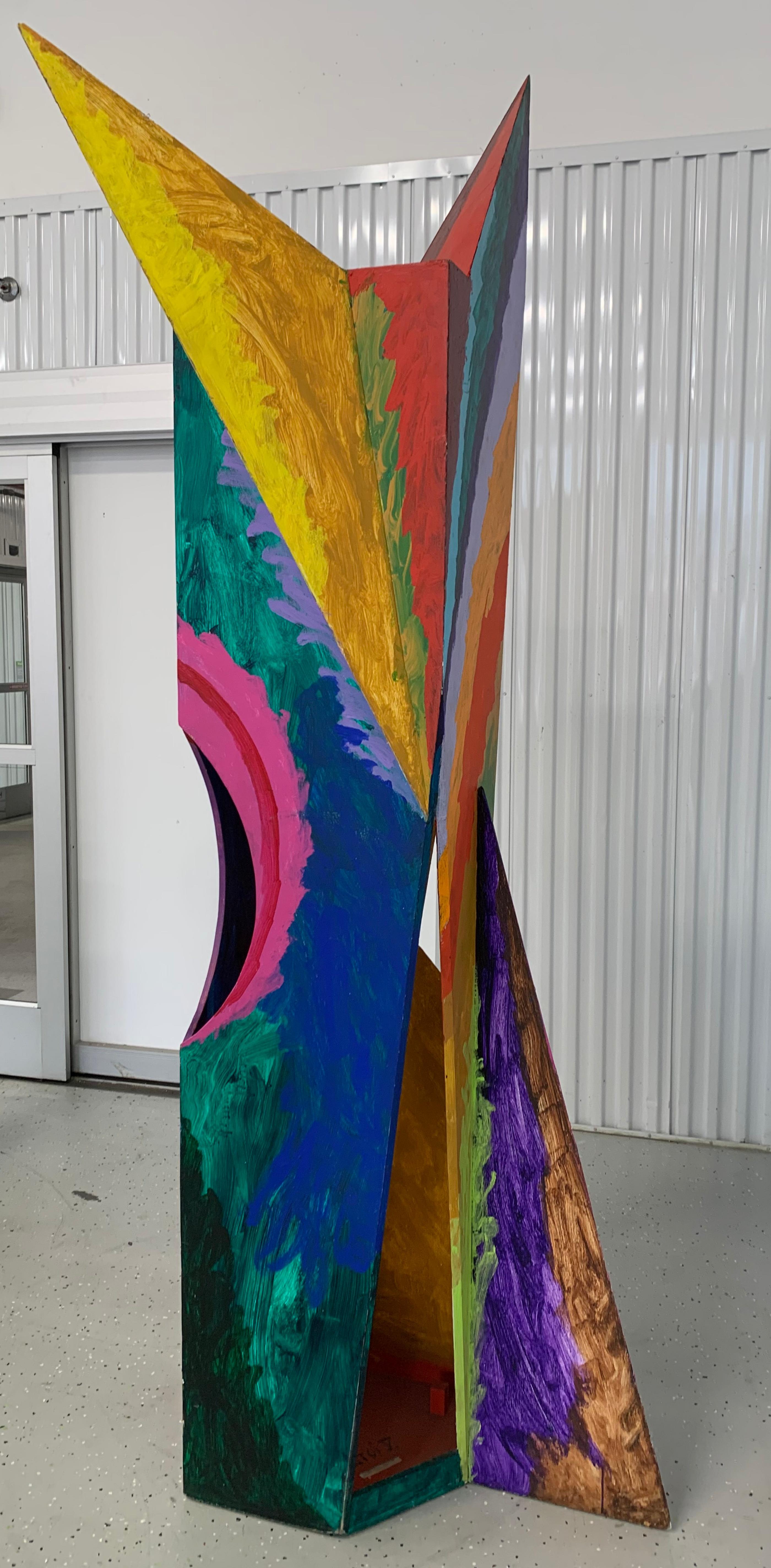 STOI V, unique dazzling large indoor painted wood sculpture by important artist  - Abstract Sculpture by Alexander Liberman