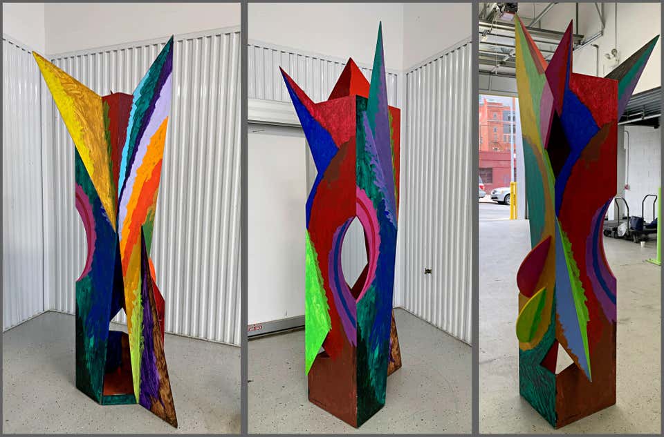 STOI V, unique dazzling large indoor painted wood sculpture by important artist