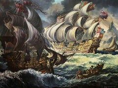 17th Century Ships, Original oil Painting, Ready to Hang