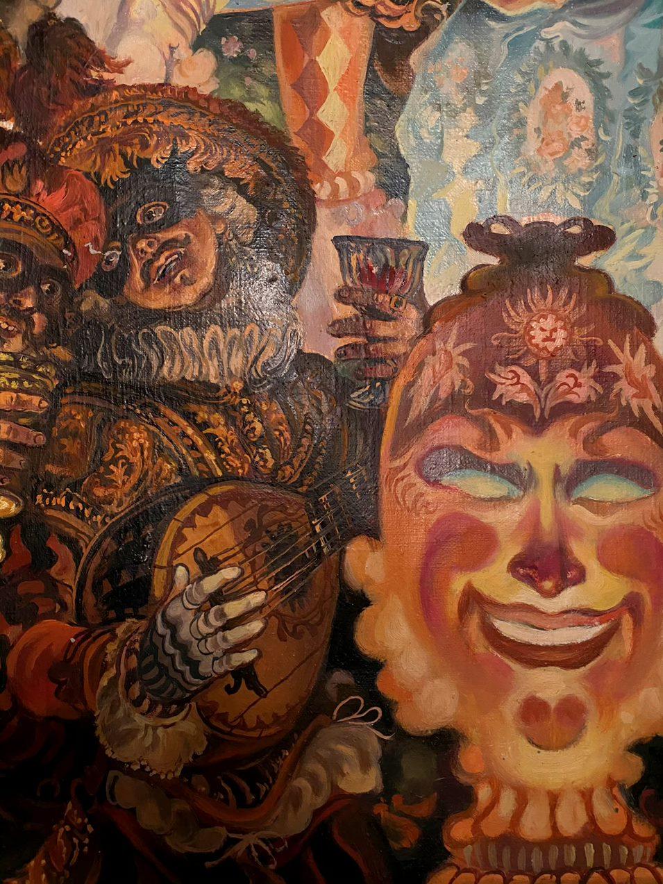 Masquerade des 18. Jahrhunderts, figurativ, Original-Ölgemälde, hängefertig im Angebot 5
