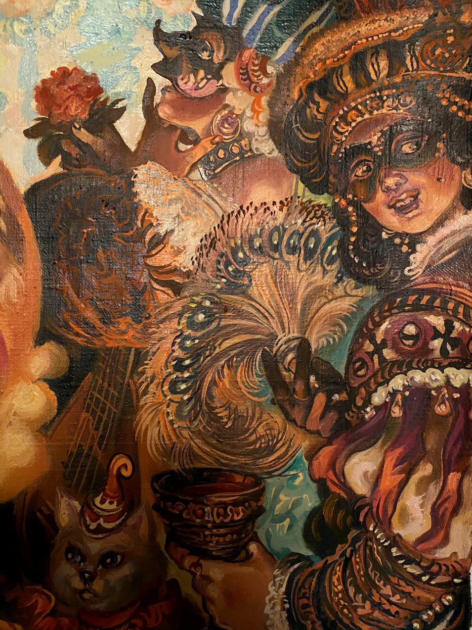 Masquerade des 18. Jahrhunderts, figurativ, Original-Ölgemälde, hängefertig im Angebot 6