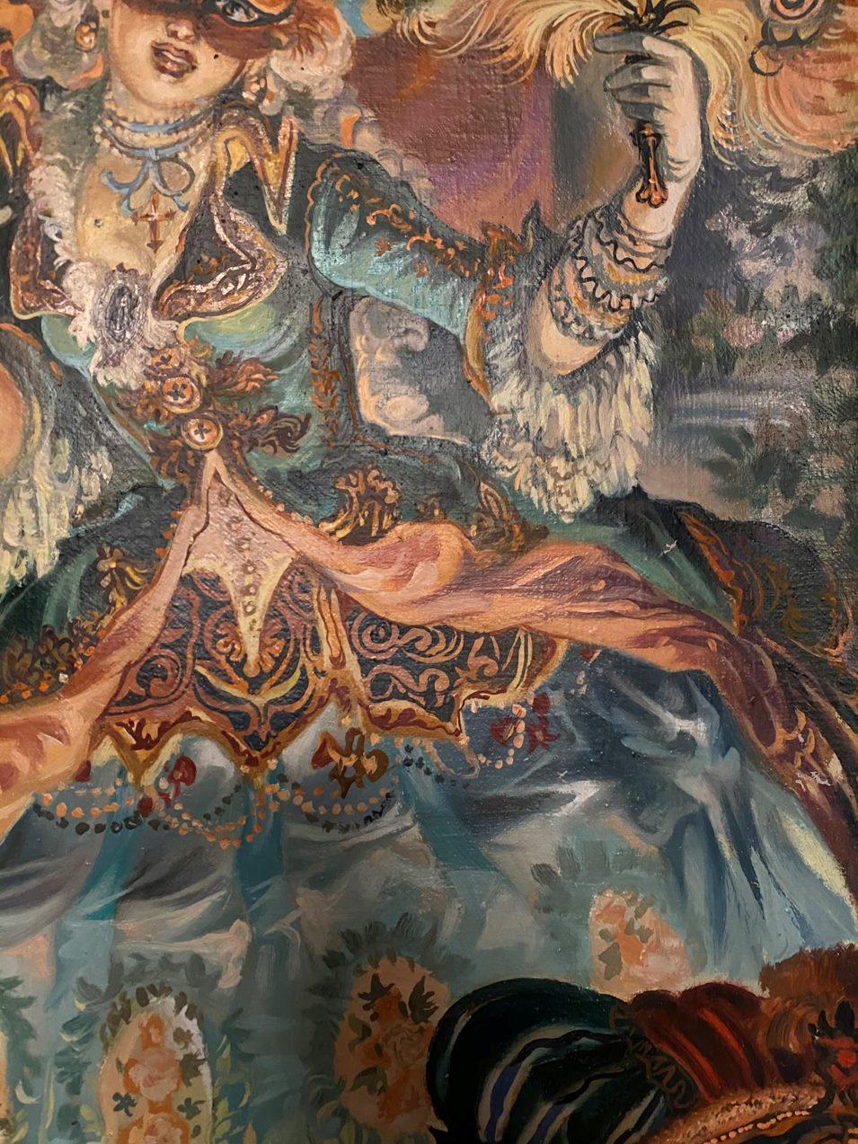 Masquerade des 18. Jahrhunderts, figurativ, Original-Ölgemälde, hängefertig im Angebot 3