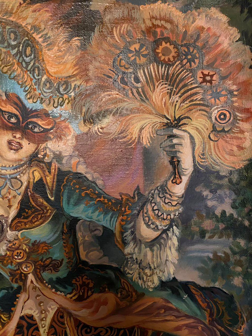 Masquerade des 18. Jahrhunderts, figurativ, Original-Ölgemälde, hängefertig im Angebot 1
