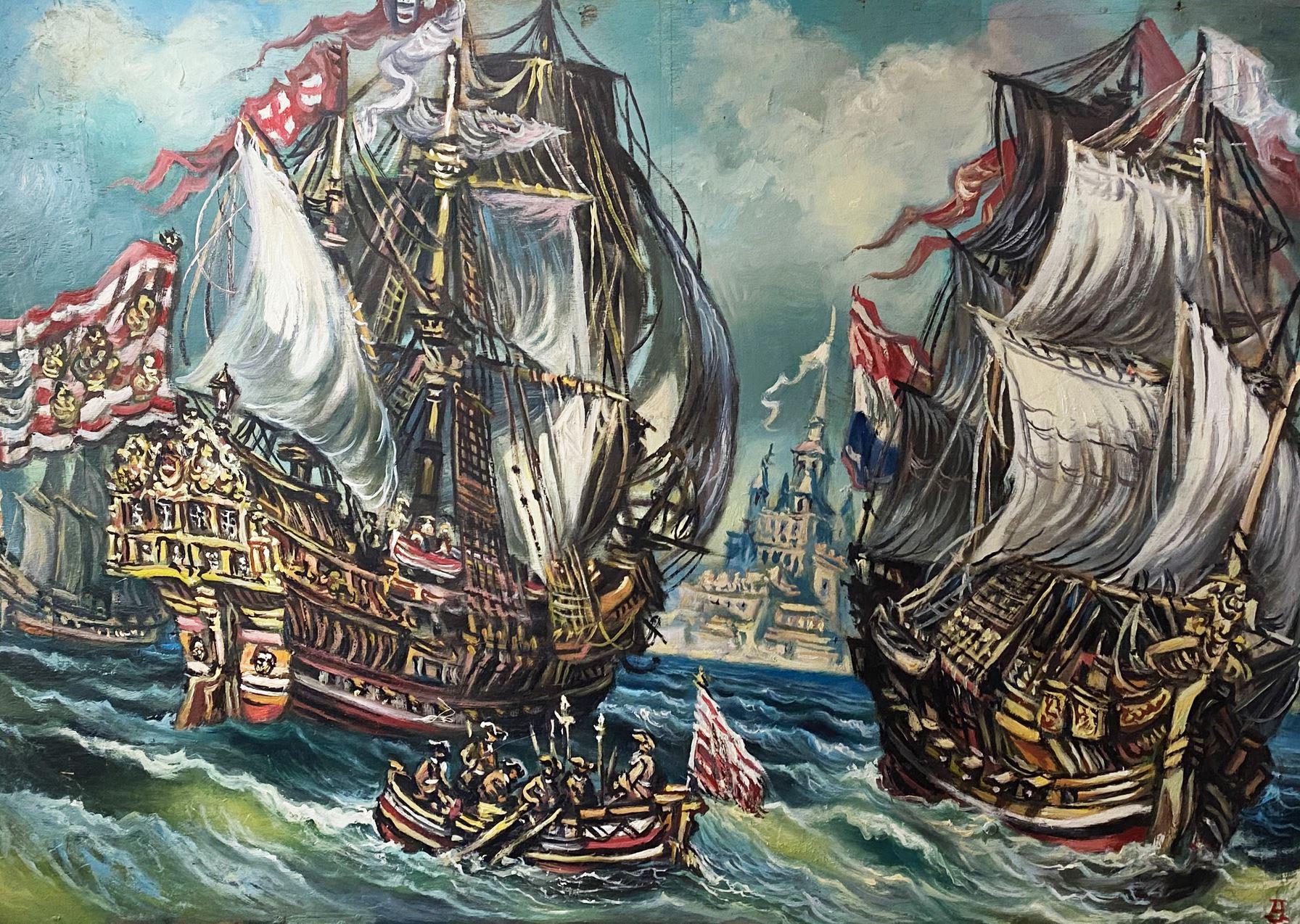 Alexander Litvinov Figurative Painting - 18th Century Ships, Nautical, Original oil Painting, Ready to Hang