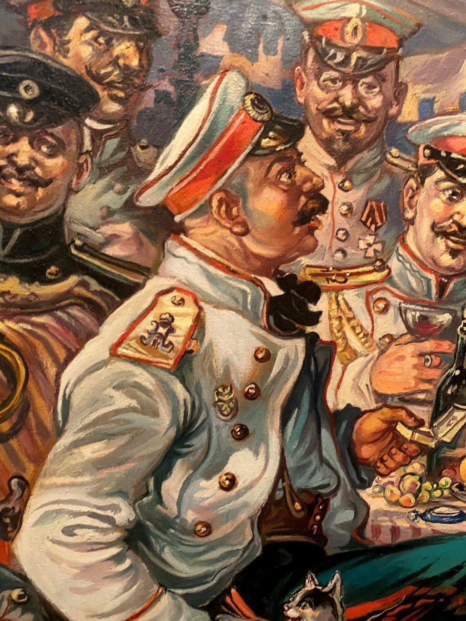 Anno 1904, Festa, Arte figurativa Pittura ad olio originale, pronta per essere appesa - Figurative Painting Marrone di Alexander Litvinov
