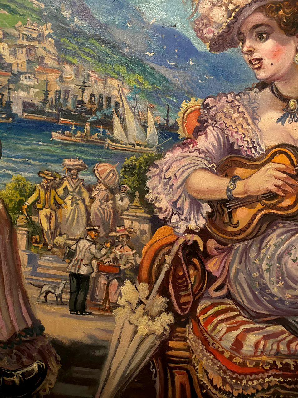 Anno 1904, Festa, Arte figurativa Pittura ad olio originale, pronta per essere appesa in vendita 2