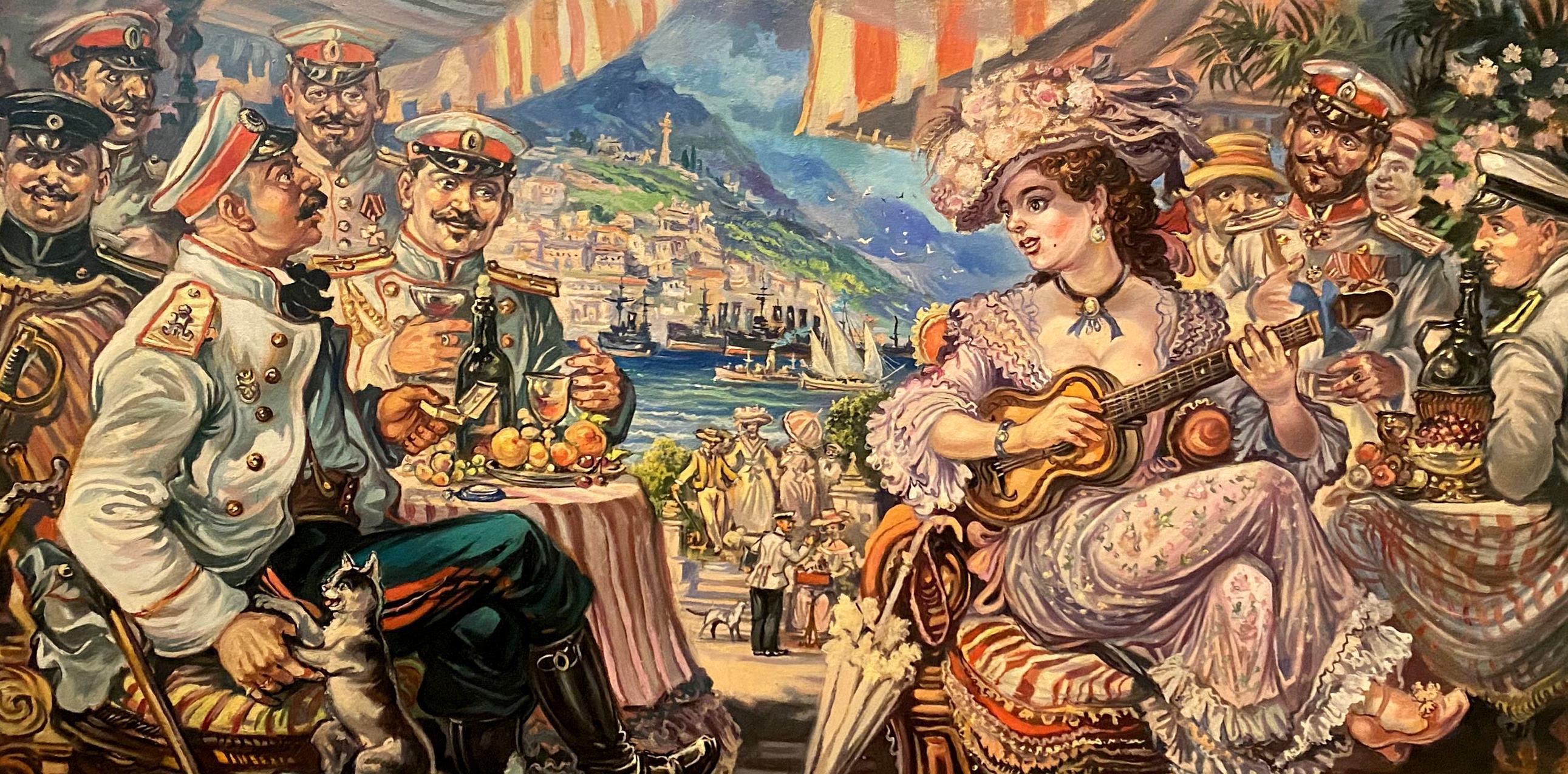 Figurative Painting di Alexander Litvinov - Anno 1904, Festa, Arte figurativa Pittura ad olio originale, pronta per essere appesa