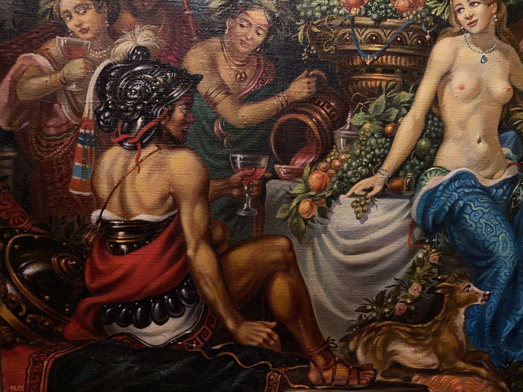 Artista: Alexander Litvinov
Lavoro: Pittura a olio originale, opera d'arte fatta a mano, unica nel suo genere 
Mezzo: Olio su tela
Stile: Classico figurativo
Anno: 2000
Titolo: Baccanale
Dimensioni: 22,5