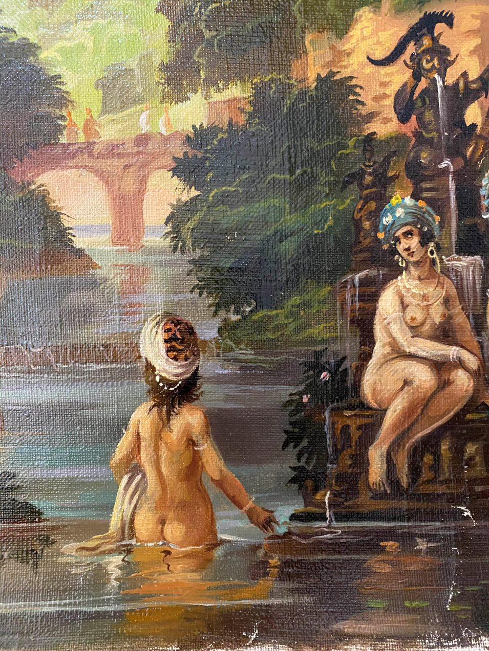 Bathers, Classic Art, Original oil Painting, Ready to Hang For Sale 3