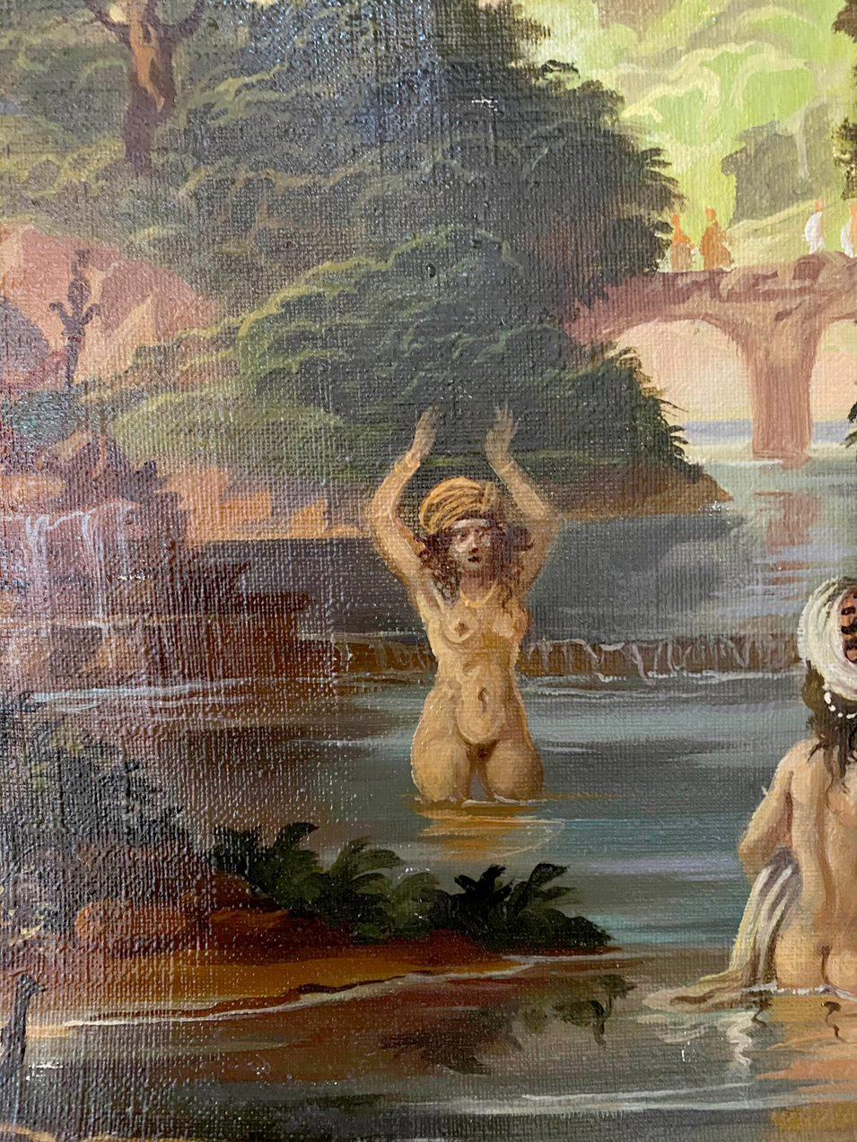 Bathers, Classic Art, Original oil Painting, Ready to Hang For Sale 4