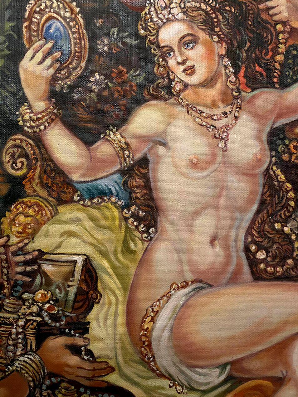 Artist: Alexander Litvinov
Work: Original oil painting, handmade artwork, one of a kind 
Medium: Oil on Canvas
Style: Classic Figurative
Year: 2010
Title: Bathsheba
Size: 27.5