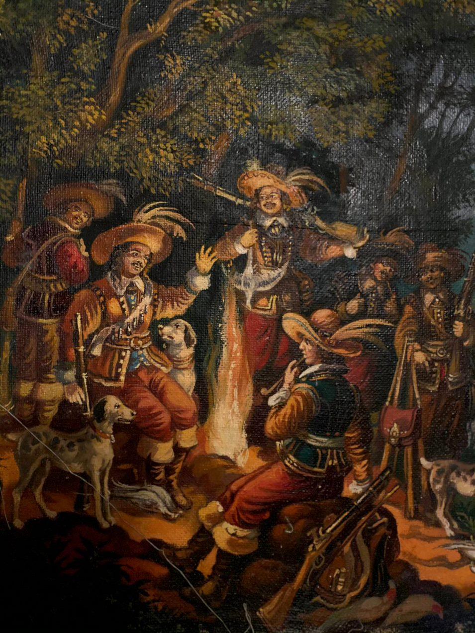 Campfire Hunters, Figurative, Original oil Painting, Ready to Hang For Sale 3