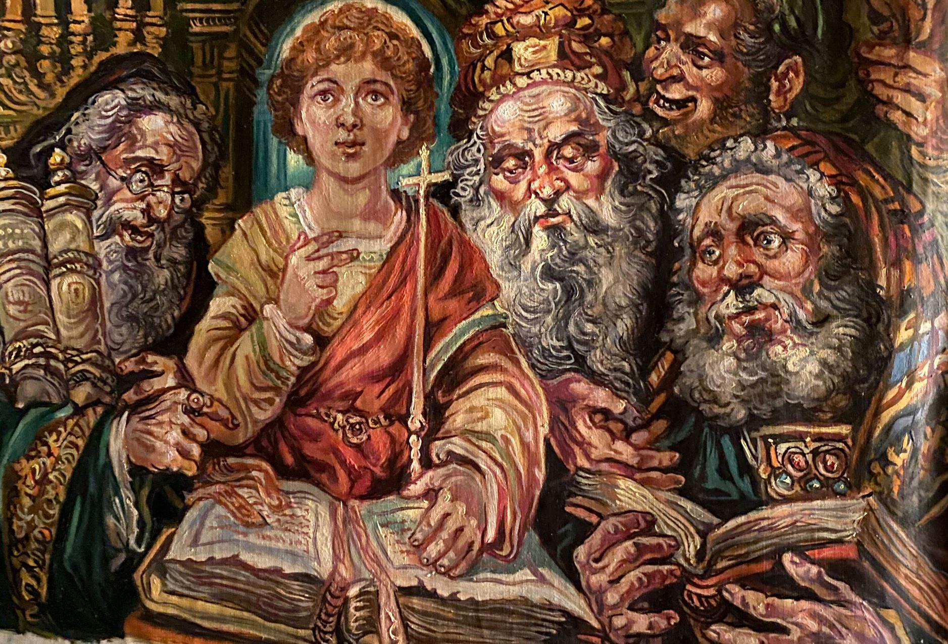 Christ among teachers, portraits, peinture à l'huile originale, prête à être accrochée