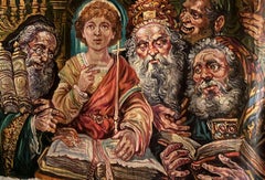 Christ among teachers, Porträts, Original-Ölgemälde, hängefertig