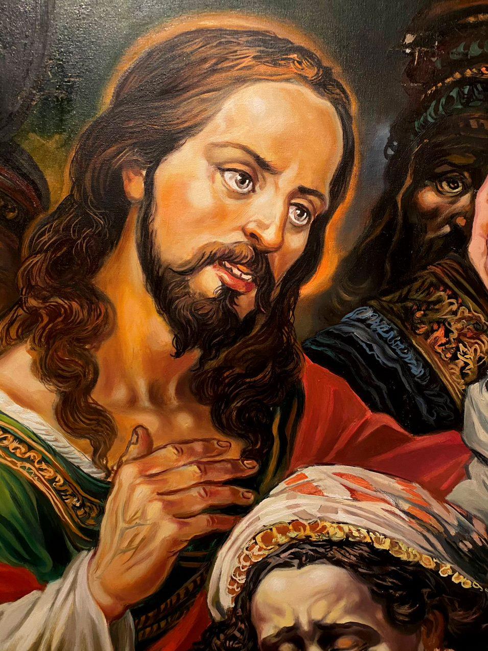 Christ and the Sinner, Porträts, Original-Ölgemälde, hängefertig (Impressionismus), Painting, von Alexander Litvinov