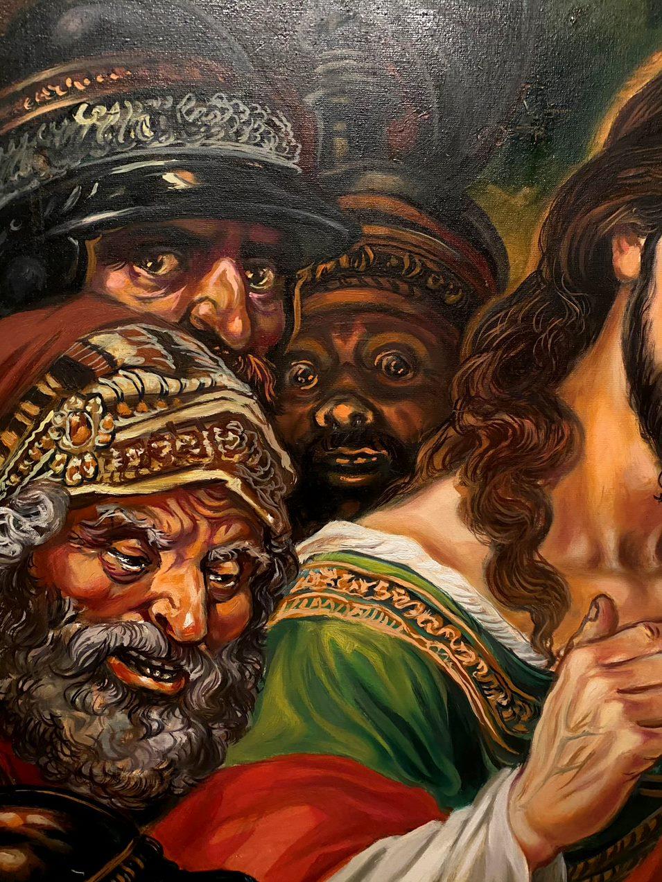 Christ and the Sinner, Porträts, Original-Ölgemälde, hängefertig (Schwarz), Figurative Painting, von Alexander Litvinov