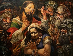 Christ and the Sinner, Porträts, Original-Ölgemälde, hängefertig