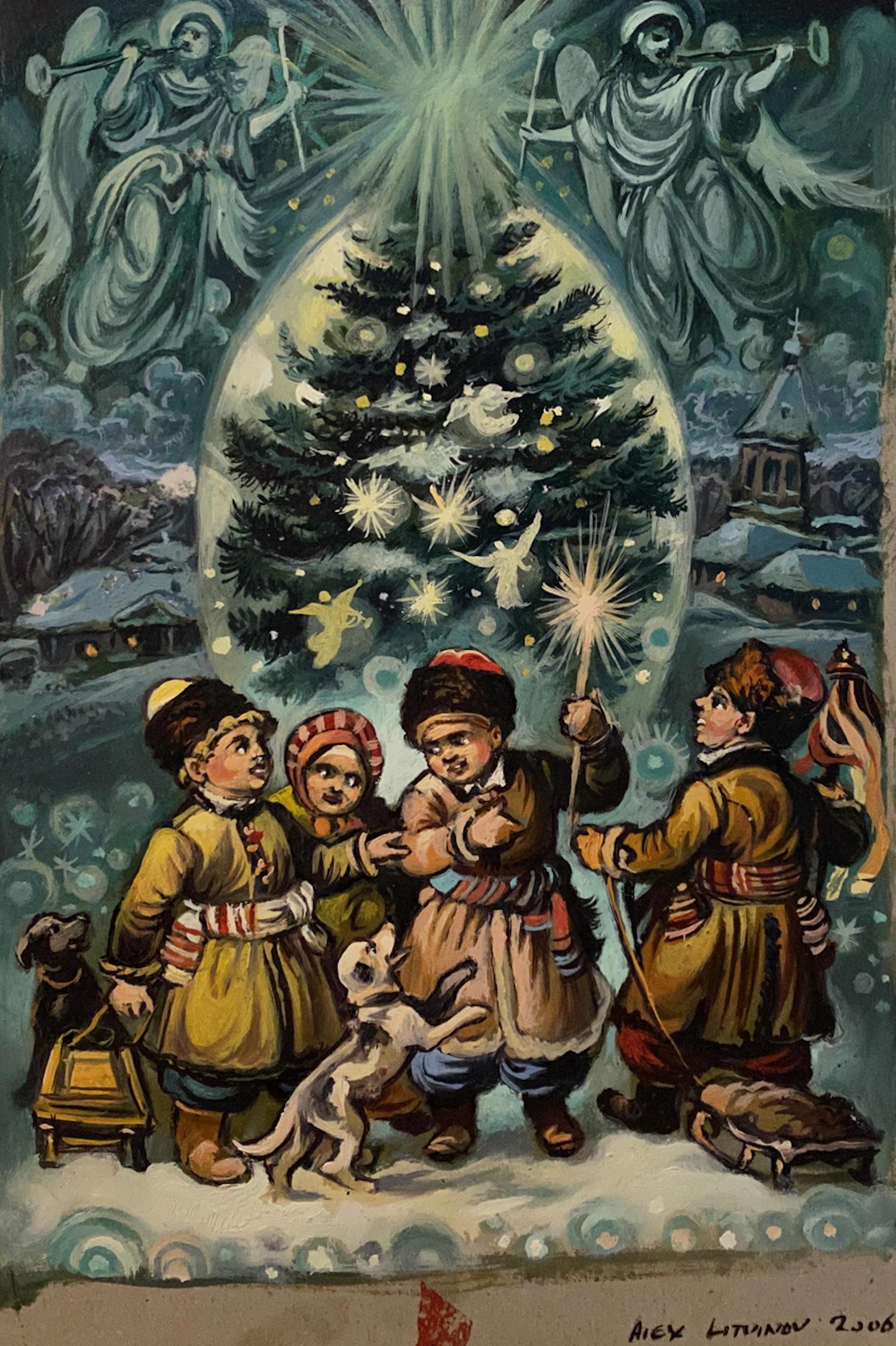 Alexander Litvinov Figurative Painting - Christmas, Original oil Painting, Ready to Hang