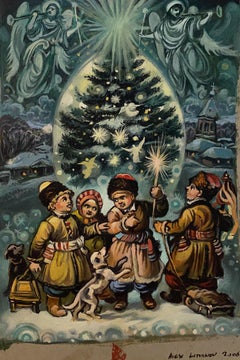Weihnachtsgeschenk, Original-Ölgemälde, fertig zum Hängen